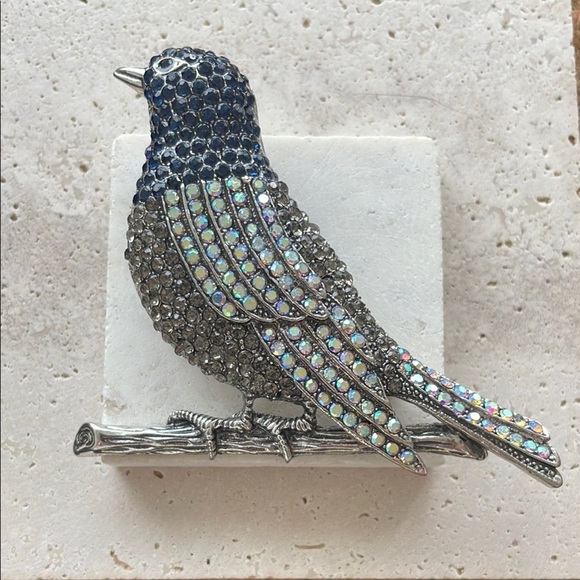 Anthropologie Jewelry - Anthropologie Blue and Silver Bird Brooch